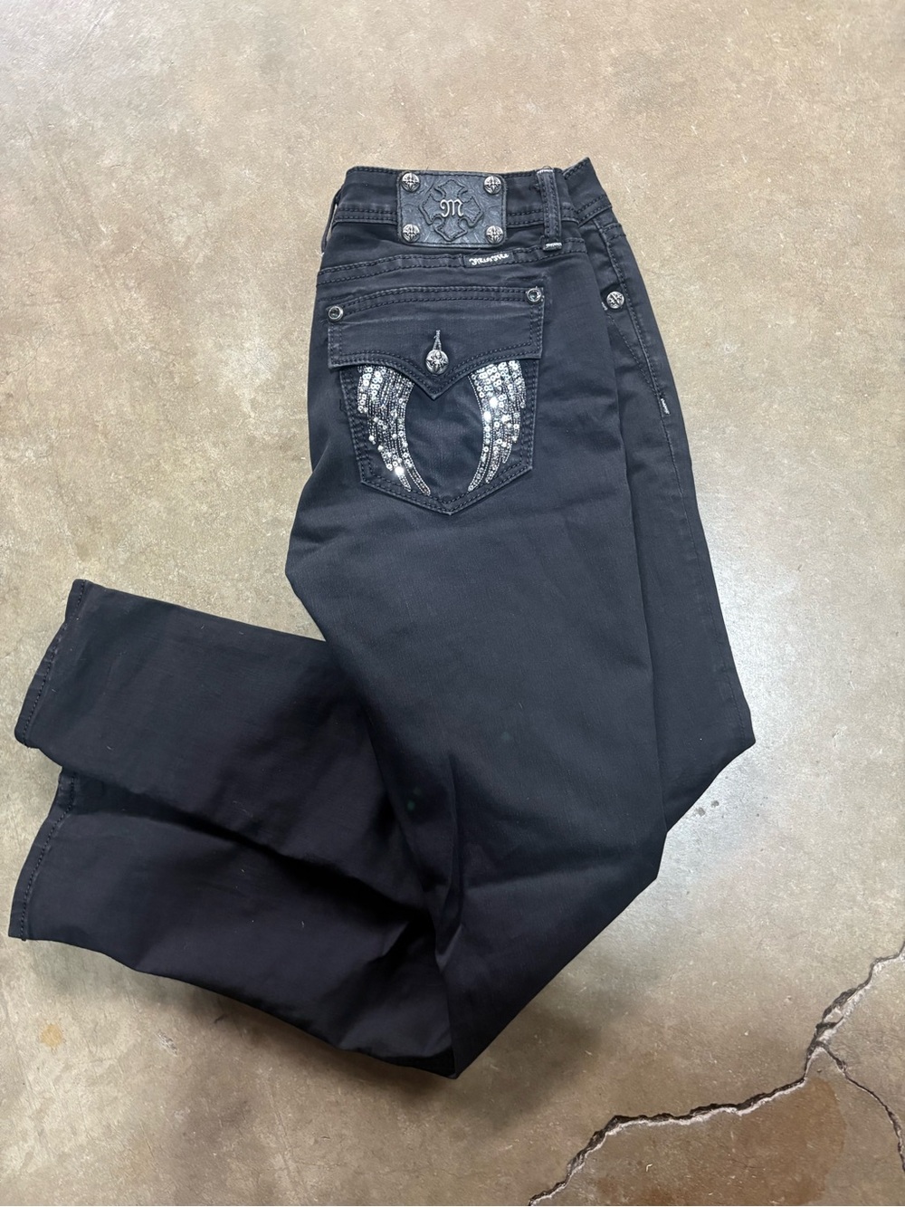 Miss Me Black angel wing jegging